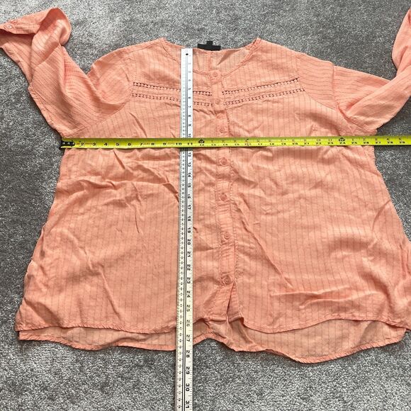 Lane Bryant Button Up Shirt Womens 26 Peach Pink/Orange Long Sleeve Soft Rayon - Picture 8 of 12